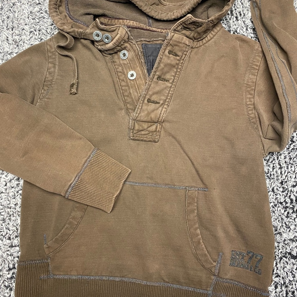 American Eagle Outfitters Vintage Brown 1/4 Button Hoodie Size XL Cotton Logo